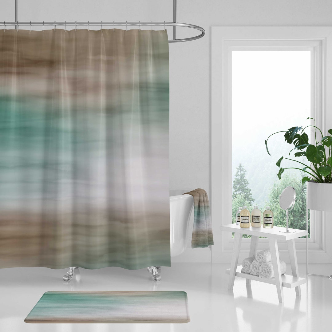 Picture of Abstract Boho Shower Curtain, Bath Mat, Hand, Bath Towel | Modern ...