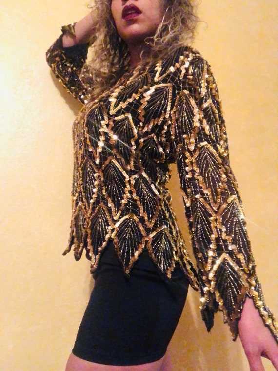 Vintage Long Sleeve Sequin Top - Laurence Kazar - image 4