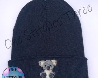 Black embroidered Koala Bear beanie | Koala beanie | bear hat | winter hat | woolly hat | cute koala | Australia beanie | down under