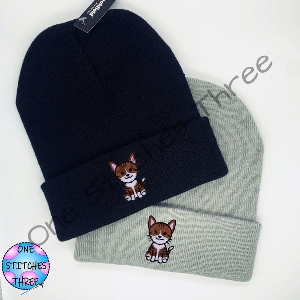 Cat Beanie | Black Beanie | Grey Beanie | embroidered beanie | cute cat | brown cat | gift for her | gift for them | cat hat | beanie