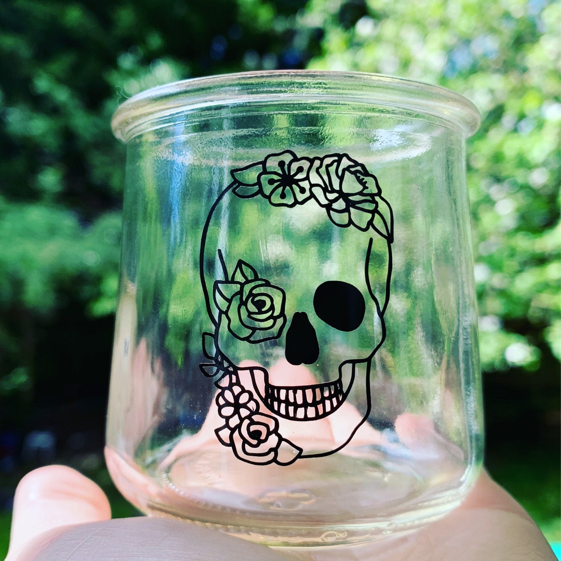 Floral Skull Jar Candle holder Votive Small flower Vase Etsy