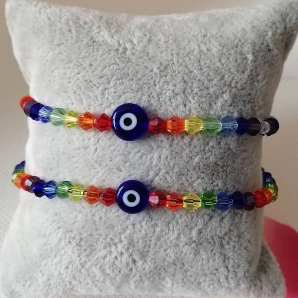 1 pc, Evil Eye beads, Friendship, Chakra, Yoga, Colourful, Rainbow, Lucky beads, Protection,Turkish Lucky Eye, Crystal bracelet, 2 styles