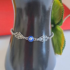 Stainless Steels Rolo,  Chain, Hamza Hand, Evil Eye Bead Bracelet, Protection, Lucky, Amulet, Trendy Bracelet