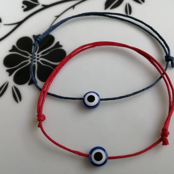 2pcs Evil eye bracelet, Turkish evil eye beads, couple bracelet, friendship bracelet, trendy bracelet, Waxed rope bracelet, handmade