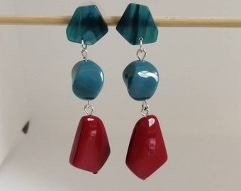 Silver earrings, statement earrings, drop earrings, stud earrings, red earrings, resin earrings, acrylic earrings