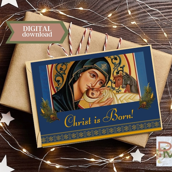 Printable Christ Is Born! Christmas Card A| Orthodox Faith | Christian Gift Card | Instant Digital Download | Nativity Icon | Christmas Card