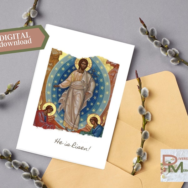 Printable Christ Is Risen! Pascha Card | Orthodox Faith | Christian Gift Card | Instant Digital Download | Resurrection Icon | Easter Card