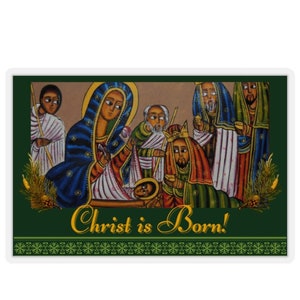 Icona etiope ortodossa di Cristo è nato / Fede ortodossa / Idea regalo cristiana / Festa della natività di Natale / Adesivi kiss-cut
