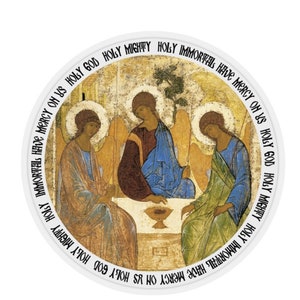 The Holy Trinity With Holy God, Holy Mighty, Holy Immortal | Hospitality Of Abraham | Orthodox Icon | Christian Gift Idea |Kiss-Cut