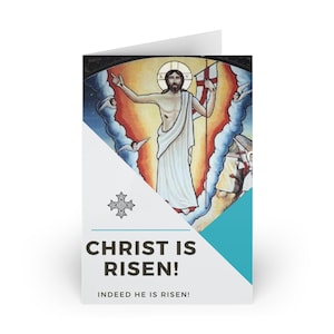Christ cóptico é cartão de cumprimentos aumentado 3 de <br> Entrega Rápida? Fé Ortodoxa | Páscoa | Ícone da ressurreição | Cartão de Páscoa cristão | Idéia de presente cristão