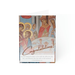 Toutes nos félicitations! Cartes de vœux vierges pour le jour du mariage | Foi orthodoxe | Sacrement de mariage | Mariage chrétien | Icône des Noces de Cana | Cadeau
