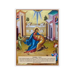 Der verlorene Sohn mit Kontakion Sticker | Zweiter Sonntag vor der großen Fastenzeit | Orthodoxe | Der verlorene Sohn Ikone | Christliche Geschenkidee