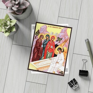 Myrrh Bearing Damen Mit Apolytikion und Kotakion Karte | Orthodoxe | Pascha | Auferstehung Ikone | Christliche Osterkarte | Geschenk
