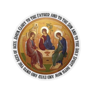 De Heilige Drie-eenheid met eer aan de Vader en aan de Zoon en aan de Heilige Geest | Gastvrijheid van Abraham | Christelijke Gift | Kiss-Cut Sticker