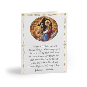 Nativity Apolytikion Czwarty ton Karta świąteczna 16 z przesłaniem | Wiara prawosławna | Ikona Narodzenia Pańskiego | Chrześcijańska Karta Podarunkowa | Boże Narodzenie | Prezent