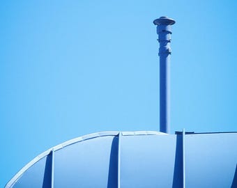 Oversight Photograph: Blue Industrial Structure, Sky View Print