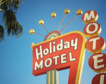 Holiday Motel Vegas Print, Retro Neon Sign Photography