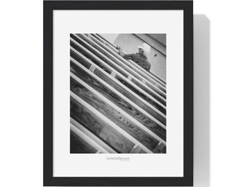 Waiting For The Wife - Framed Black and White Street Photo of Elderly Man