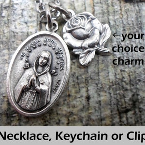 Rosa Mystica or Mystical Rose the Blessed Virgin Mary, Charm Necklace, Keychain or Clip, Catholic Jewelry, with Your Choice  Italian Charm