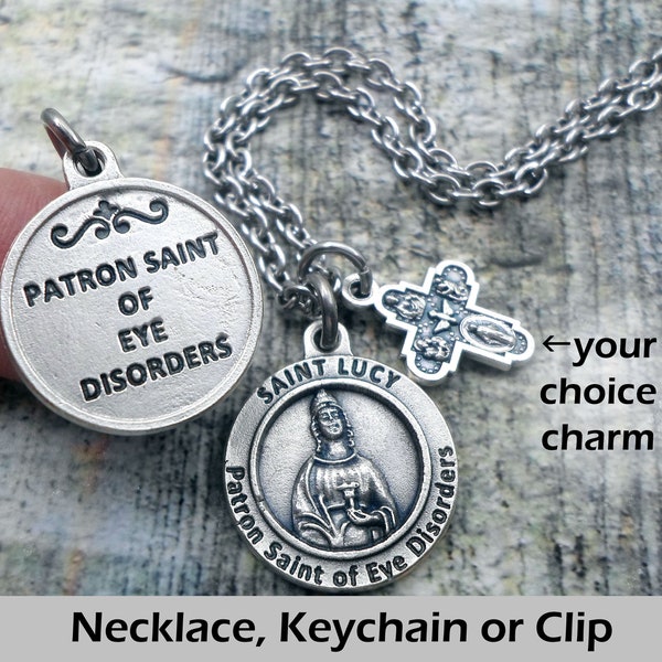 St. Lucy, Patron Saint of Eye Disorders, Charm Necklace, Keychain or Clip, Your Choice Charm, Catholic Faith Inspired Gift