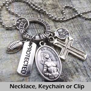 St. Sebastian Football, Strength based Lucky Charm Amulet, Necklace, Keychain...