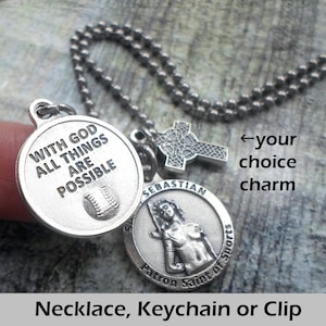 St Sebastian Patron Saint of Baseball, Necklace, Keychain or Clip
