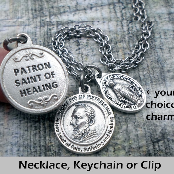 St. Pio of Pietrelcina, Patron Saint of Healing, Charm Necklace, Keychain or Clip, Your Choice Charm, Catholic Faith Inspired Gift