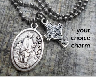 St. Patrick (Style 2) Charm Necklace, Keychain or Clip, Patron Saint Confirmation Gift, Catholic Jewelry, with Your Choice  Italian Charm