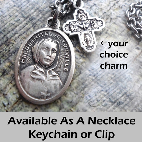 St. Marie Marguerite d'Youville, Patron Saint of Widows Necklace, Keychain or Clip, Confirmation Gift, with Your Choice of Charm