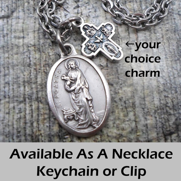 St. Agatha, Patron Saint of Breast Cancer Patients, Nurses, Necklace, Keychain or Clip, Get Well Gift