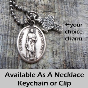 St. Joseph the Worker Charm Necklace, Keychain or Clip, Patron Saint Carpenters, Confirmation Gift