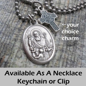 St. Nicholas, Patron Saint of Children Charm Necklace, Keychain or Clip, Confirmation Gift, with Your Choice  Italian Charm
