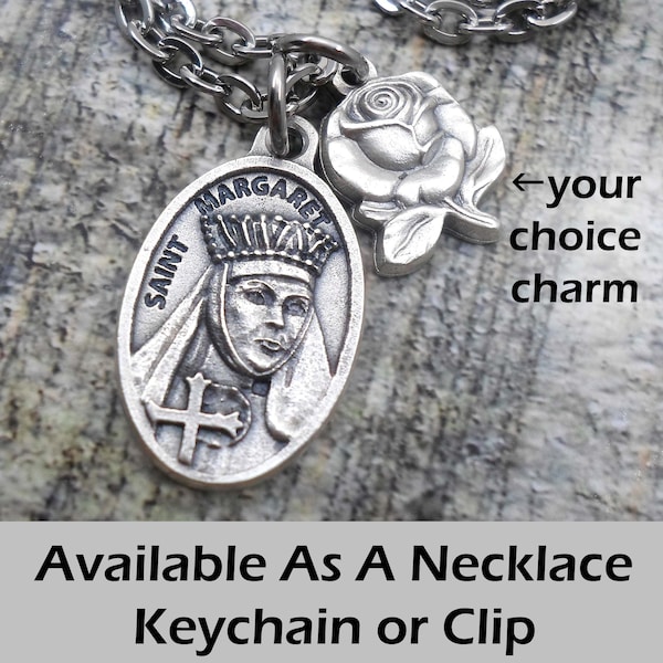 St. Margaret of Scotland, Patron Saint of Falsely Accused, Necklace, Keychain or Clip.