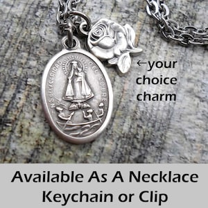 Virgen de la Caridad del Cobre Necklace, Keychain or Clip, Virgin Mary, Patroness of Cuba with Your Choice of Charm