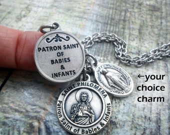 St. Philomena, Patron Saint of Babies, Charm Necklace, Keychain or Clip, Your Choice Charm, Catholic Faith Inspired Gift