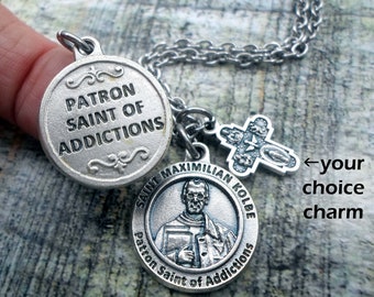 St. Maximilian Kolbe, Patron Saint of Addictions, Charm Necklace, Keychain or Clip, Your Choice Charm, Catholic Faith Inspired Gift