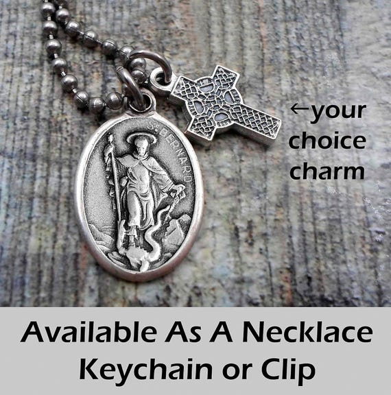 St. Bernard Patron Saint of Mountain Climbers, Skiers, and Hikers, Necklace, Keychain or Clip