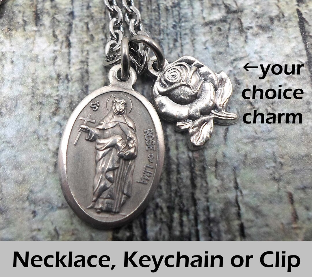 St Rose of Lima Necklace: Patron Saint Medal, Rose Charm, Catholic Gift ...