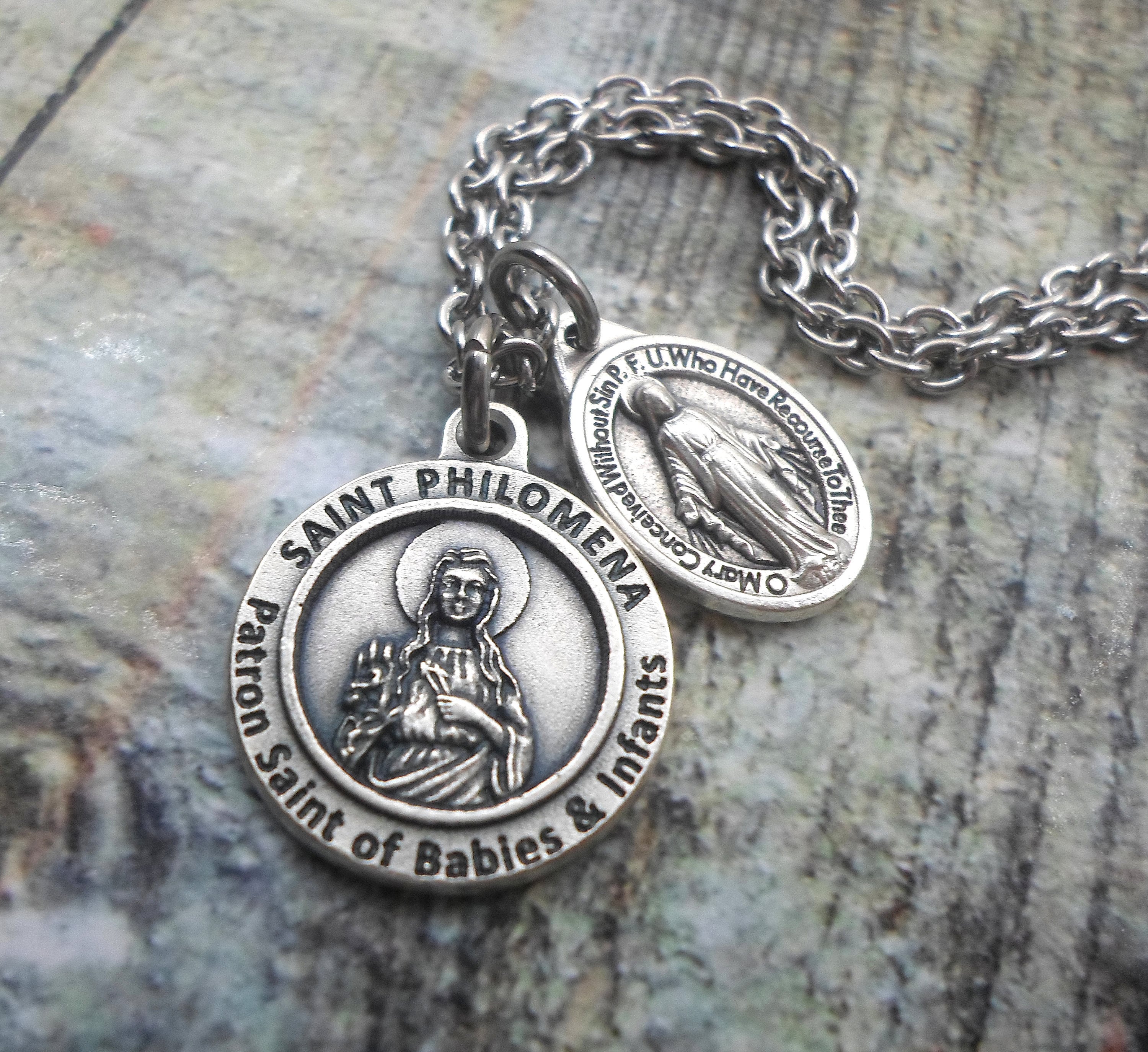 St. Philomena Patron Saint of Babies Charm Necklace Etsy