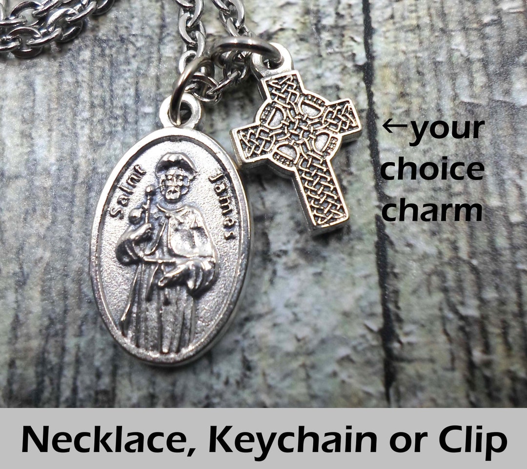 St. James, Patron Saint of Pilgrims Charm Necklace, Keychain or Clip, Patron Saint Confirmation