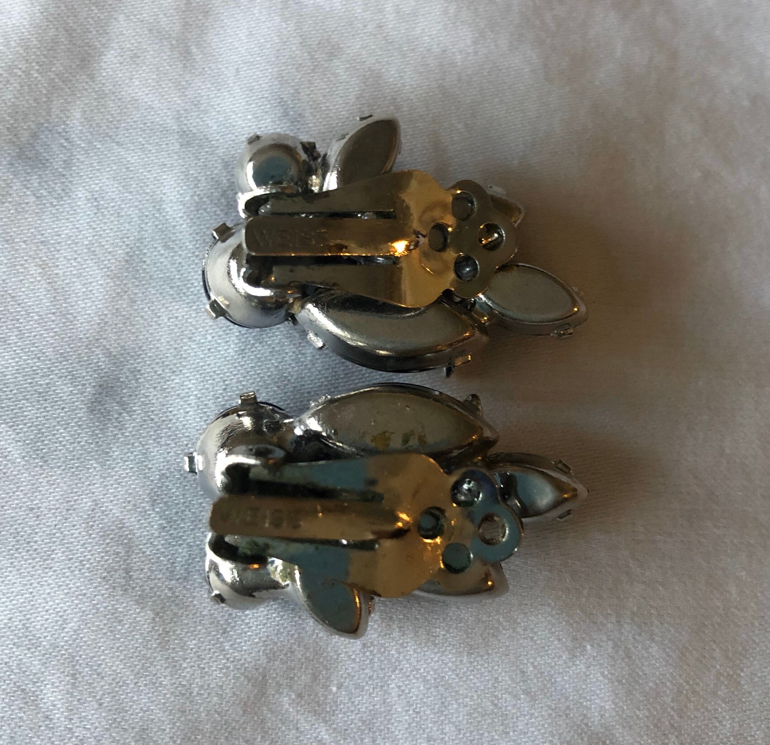 Weiss Vintage Clip on Earrings, Blue & Clear Rhinestones Etsy UK