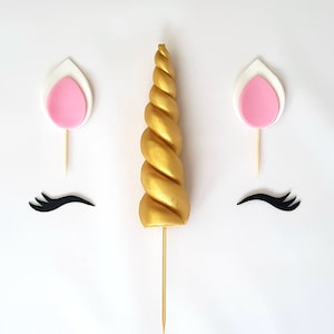 Unicorn Cake Topper, Horn, Lashes, Ears, Gold