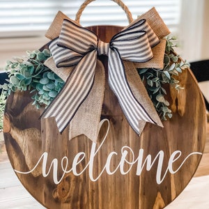 Front Door Decor, Welcome Door Hanger, Door Decoration, Round Wood Welcome Sign, Welcome