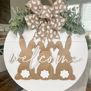 Easter Door Hanger, Easter Front Door Decor, Shiplap Bunny Door Hanger, Neutral Easter Decor