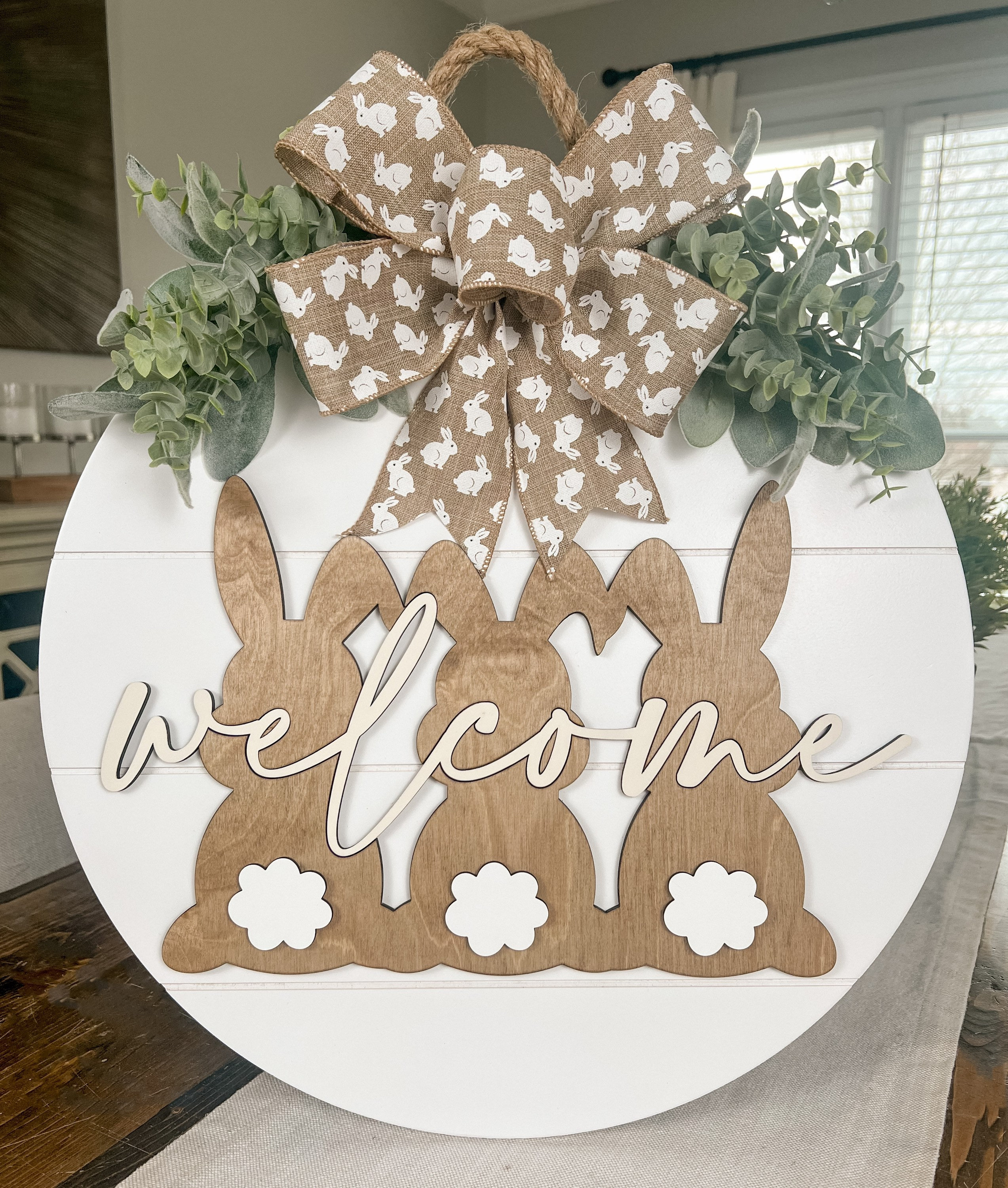 Easter Door Hanger, Easter Front Door Decor, Shiplap Bunny Door Hanger, Neutral Easter Decor