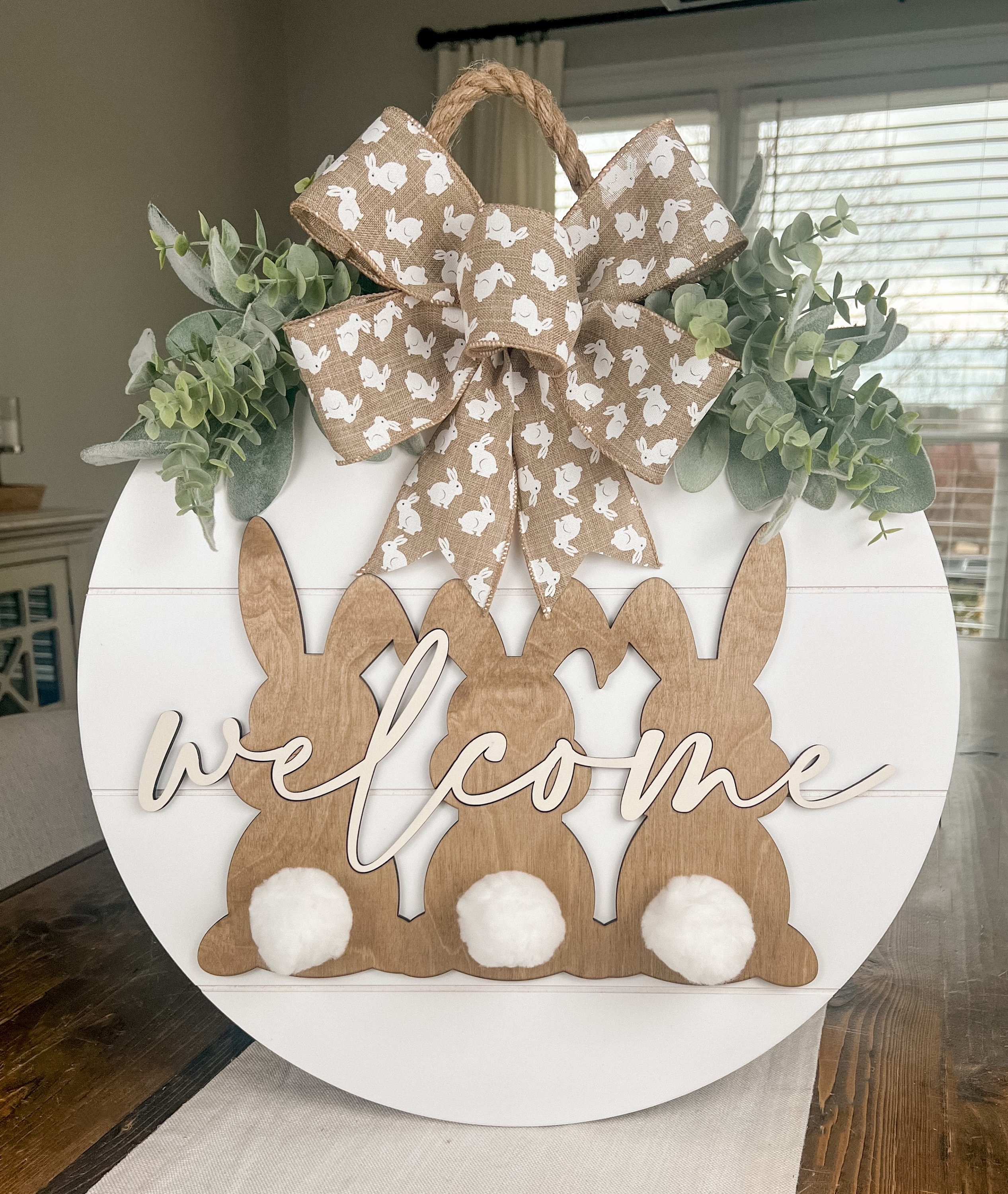 Easter Door Hanger, Easter Front Door Decor, Shiplap Bunny Door Hanger, Neutral Easter Decor