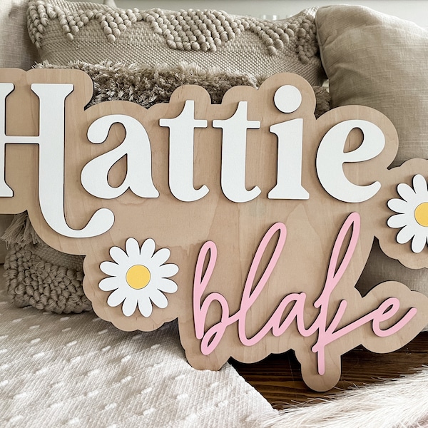 Daisy Name Sign, Nursery Name Sign, Daisy Nursery Decor, Floral Name Sign, Baby Shower Decorations