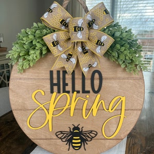 Front Door Decor, 3D Lettering, Hello Spring Door Hanger, Spring Door Hanger, Bee Door Hanger