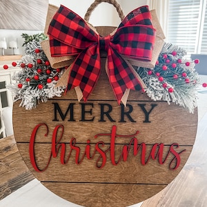 Christmas Door Hanger, Christmas Front Door Decor, Shiplap Style Christmas Door Hanger, Raised 3D Lettering, Christmas Wreath