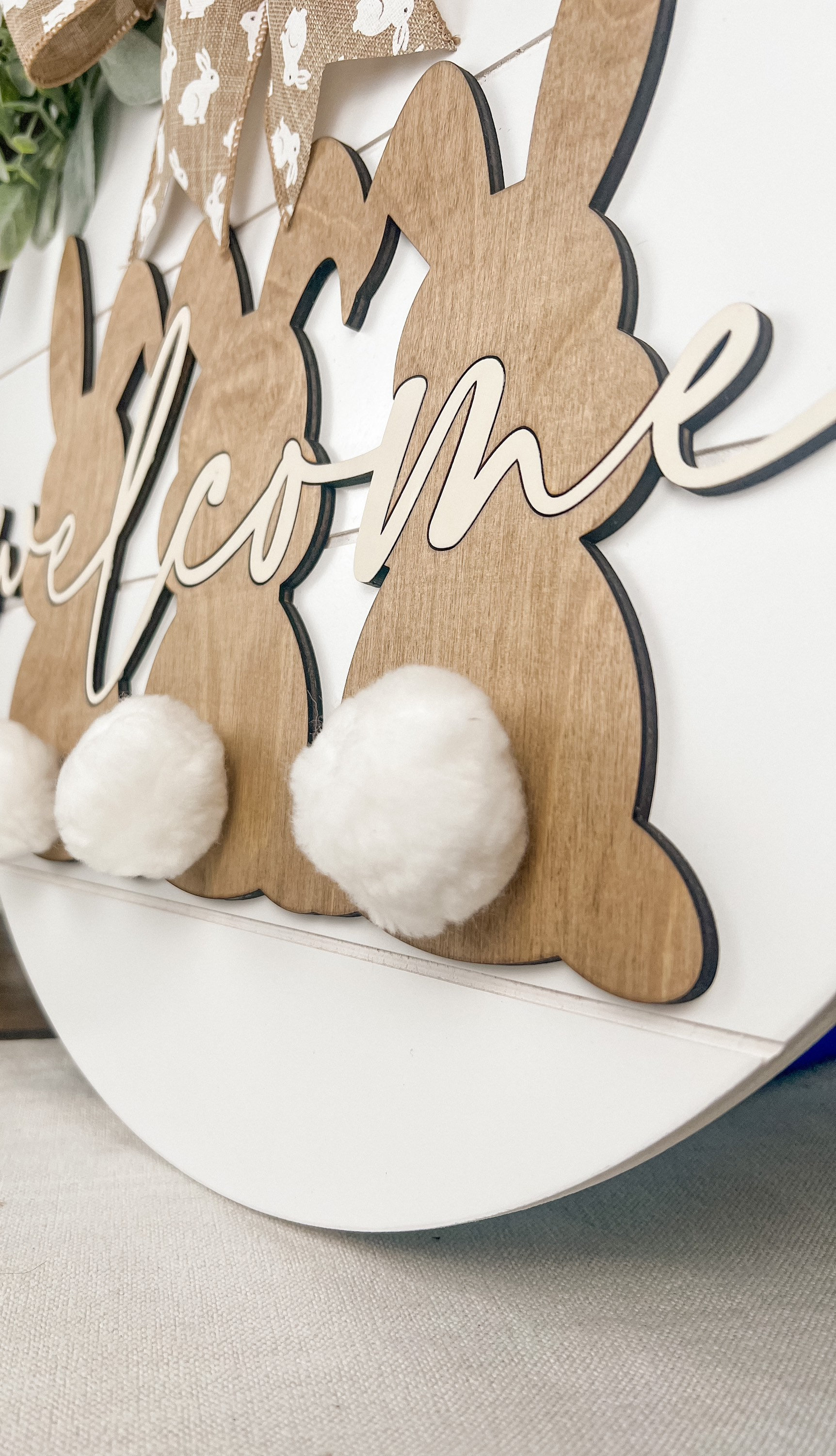 Easter Door Hanger, Easter Front Door Decor, Shiplap Bunny Door Hanger, Neutral Easter Decor